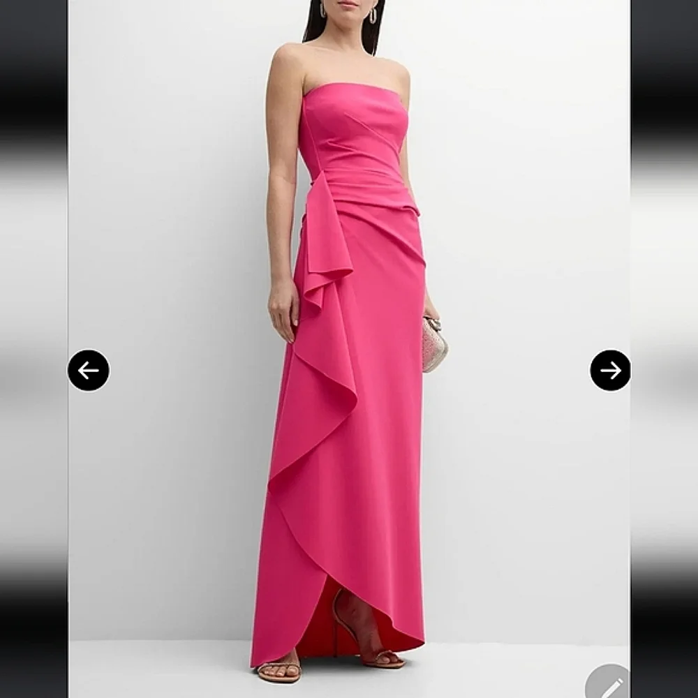 NWT$1,090 Chiara Boni Glicheria Pink Pleated Strapless Ruffle Gown Dress Sz 4 - Picture 2 of 16